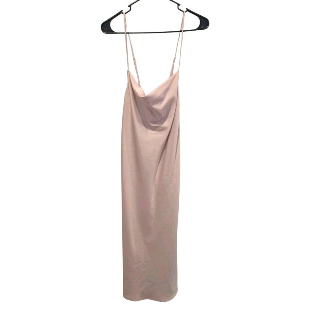Coquette Quiet Luxury Satin Slip Dress‎ Beige Midi Cowl Neck XL